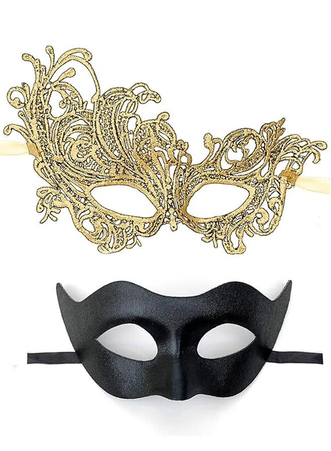 Couple Masquerade Lace Mask Set, Fit for Women and Men Venetian Halloween Masks, Specially for Costume, Mardi Gras - Image 1